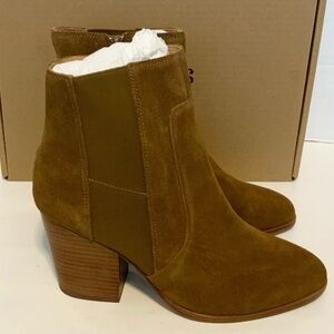 BNWB Soludos Women's Leather Emma Ankle Zip Block Heel Booties Tan Size 8.5